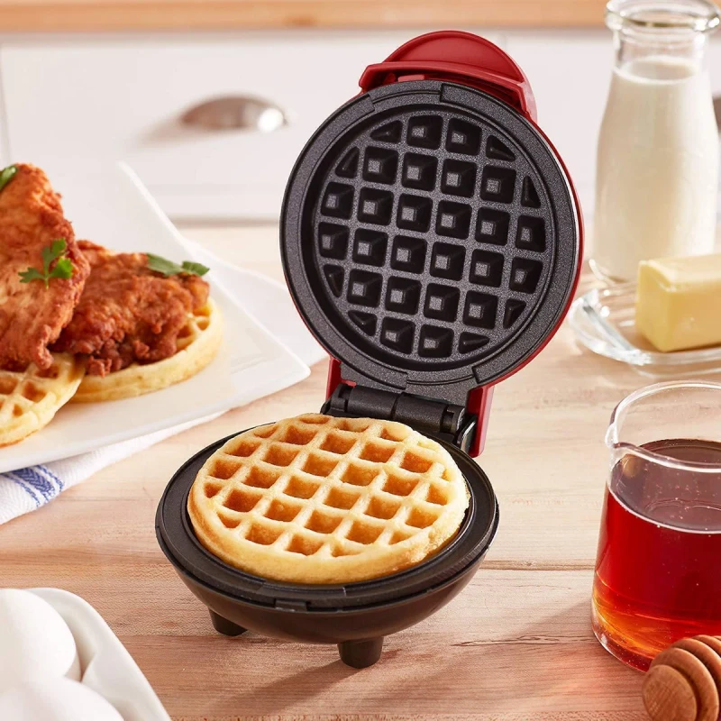 1x Mini Waffle Maker Baking Pan Pancake Heating Breakfast Making Machine Red SKU: SKU-00031